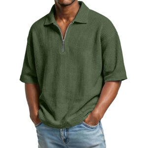 mens-waffle-knit-polo-short-sleeve-solid-color-summer-style